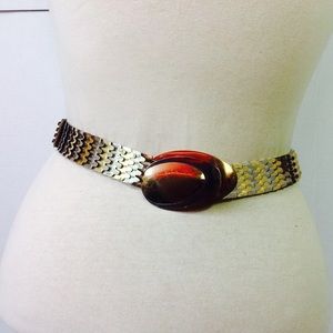 Vintage Gold Metal Belt Silver Scaly Metal Oval